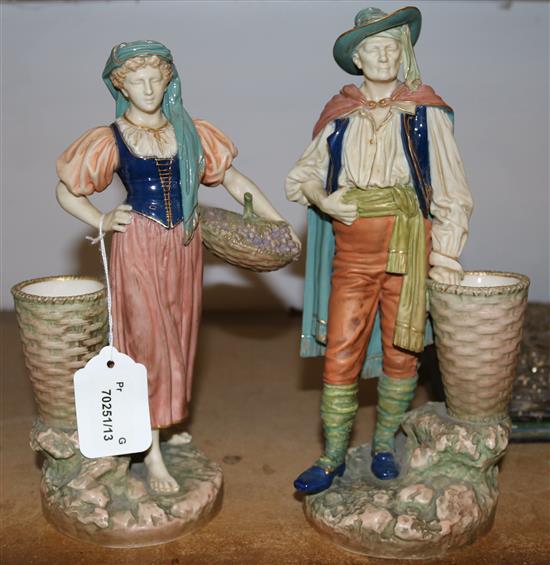 Pair of Hadleys Worcester figures of grape pickers